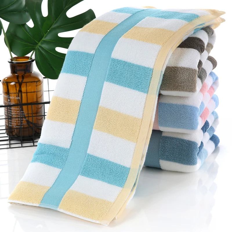 serviettes bain coton rayées bleu clair moderne absorbantes rapide sécher machine washable