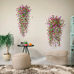 décoration extérieure plante artificielle suspendue fleurs marguerites violettes feuilles vertesbranches flexibles moderne