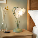 lampe table moderne vert clair acrylique transparente fleurs blanches floral prise ue câble électrique