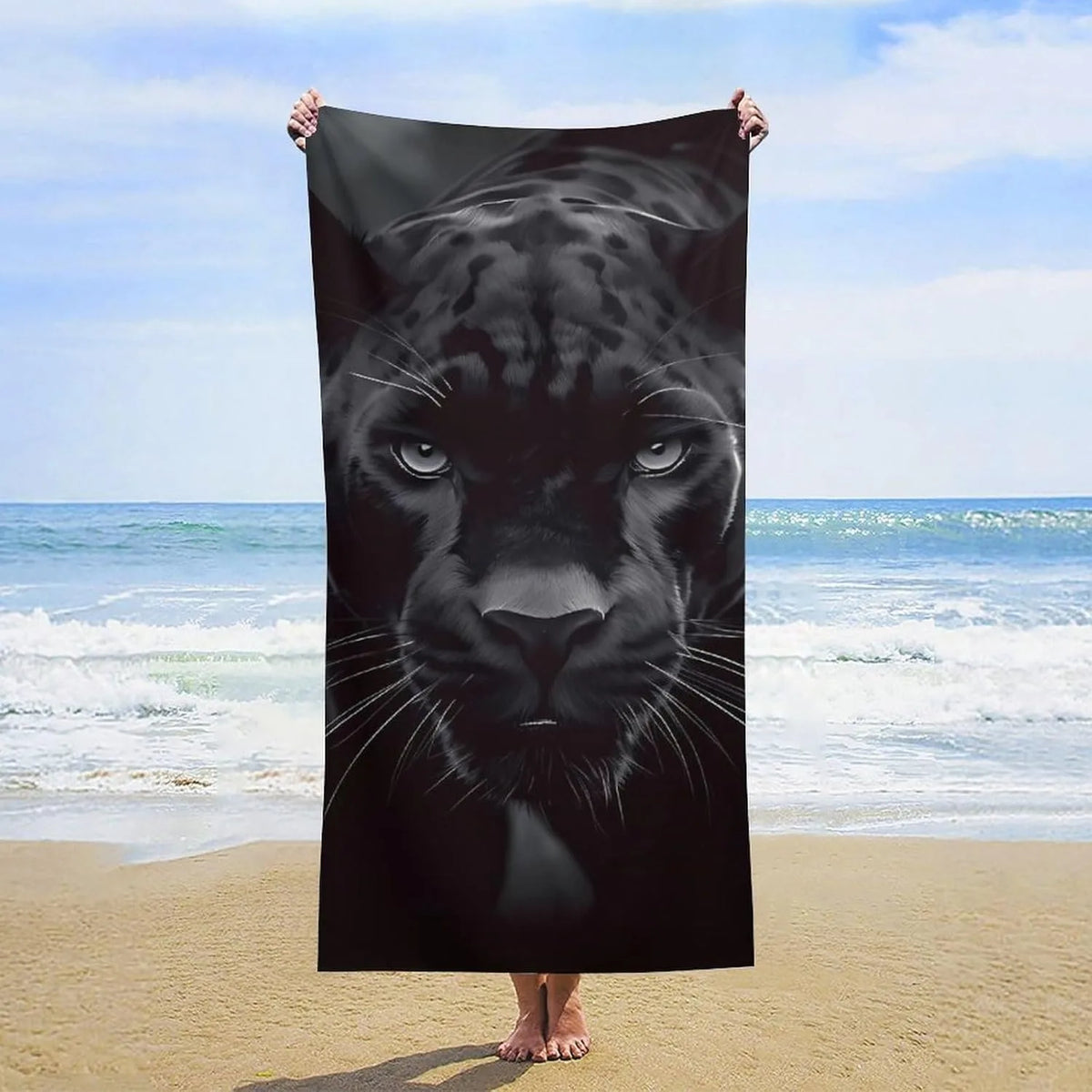 serviette plage imprimée léopard noir blanc séchage rapide absorption rapide 100% polyester moderne graphique