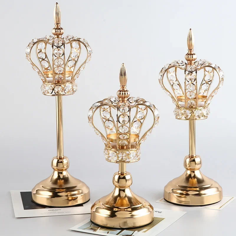 décoration maison bougeoirs couronne or cristaux métal transparent royal glamour