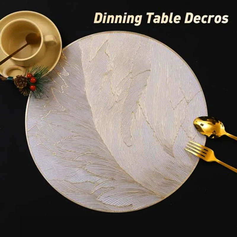 placemat moderne élégant blanc feuilles stylisées dorées résistants chaleur antidérapants accessoire cuisine