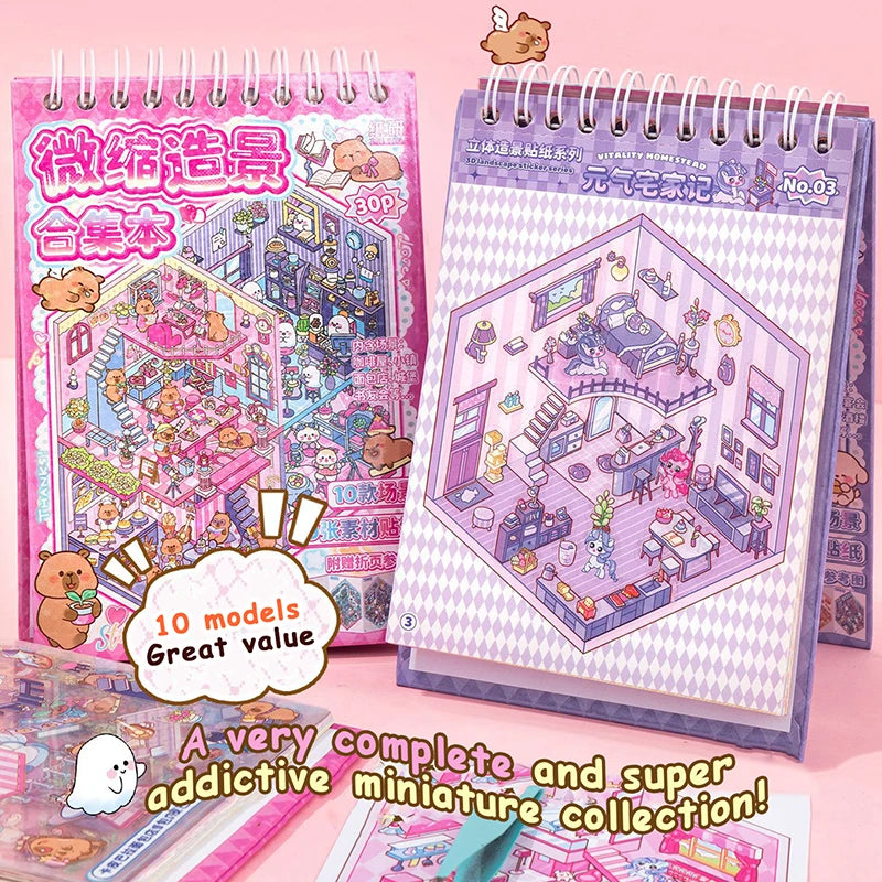 livre autocollants illustrations animaux scènes miniatures dessin animé violet rose mignon éducatif enfants adolescents