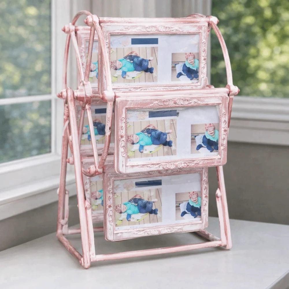 Cadre photo grande roue bronze floral vintage 12 photos rotatif transparent distressé