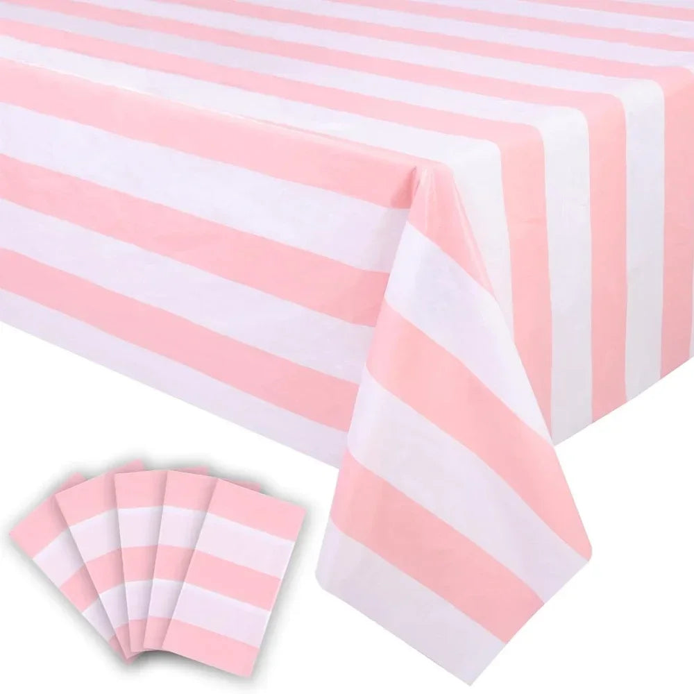 nappe rayures horizontales rose blanche décoration fête anniversaire enfantine transparente occasionnelle festive