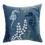 housse coussin brodée motif marin hippocampes coraux blanc océan 45x45cm polyester zipper