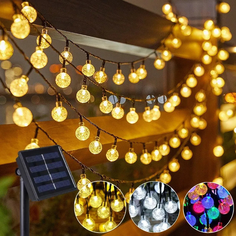 guirlande lumineuse solaire blanc chaud boules translucides moderne clips fixationextérieur ip65 led 37v abs