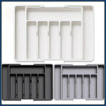 rangement tiroir cuisine gris moderne pliable fourchette cuillère couteau spatule