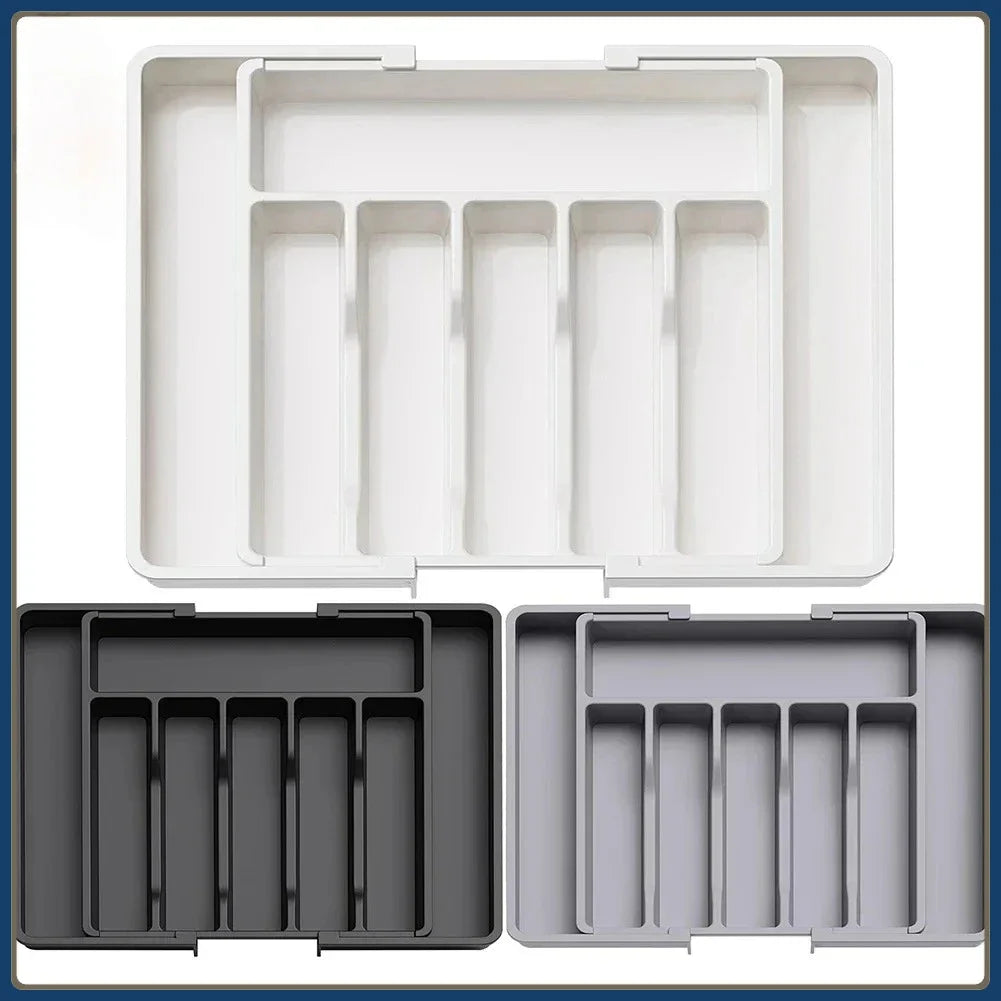rangement tiroir cuisine gris moderne pliable fourchette cuillère couteau spatule
