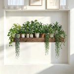 décoration murale naturelle feuilles plantes meuble bois tableaux suspendus adhésif vert marron blanc