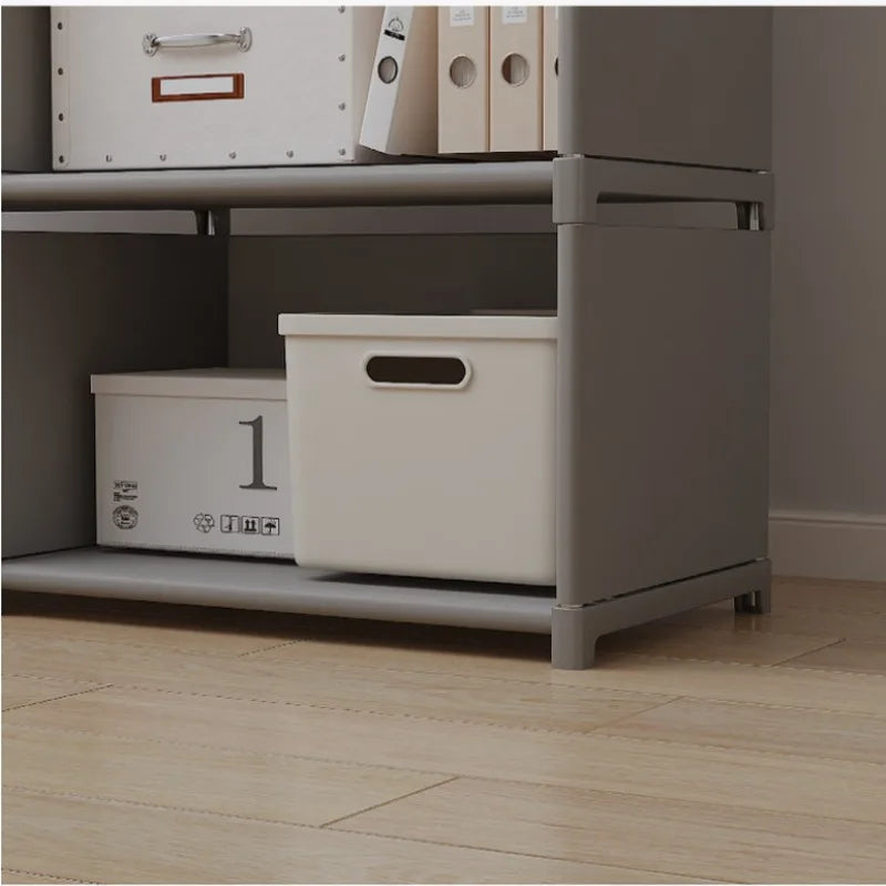 étagère modulaire multi niveaux assemblage facile moderne blanche gris boîtes rangement paniers osier fonctionnelle