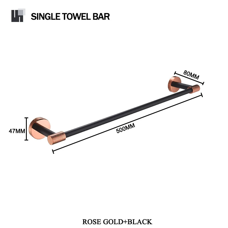 accessoires salle bain moderne porte serviettes noir cuivre doré fixations murales minimalistes