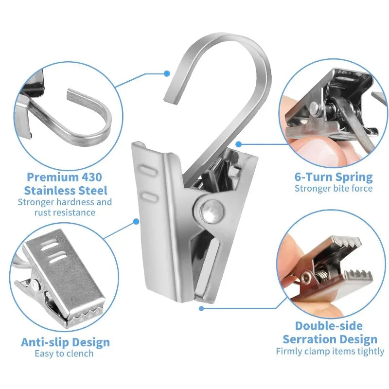 pinces rideau argentées modernes clips acier inoxydable utilisation multiple décoration intérieureextérieur