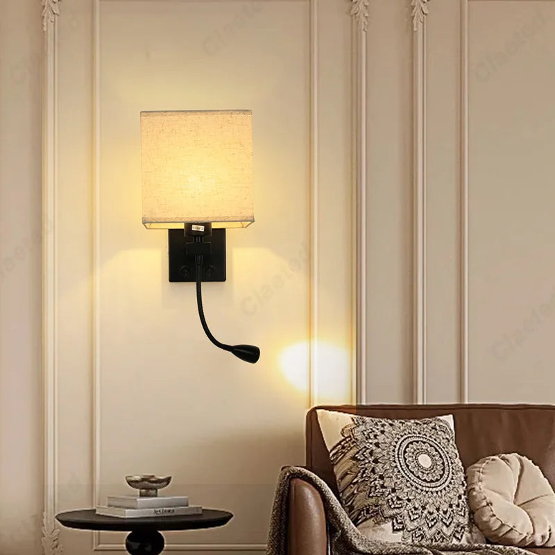 lampe murale led noir beige moderne interrupteur recharge usb angle réglable chambre cuisine