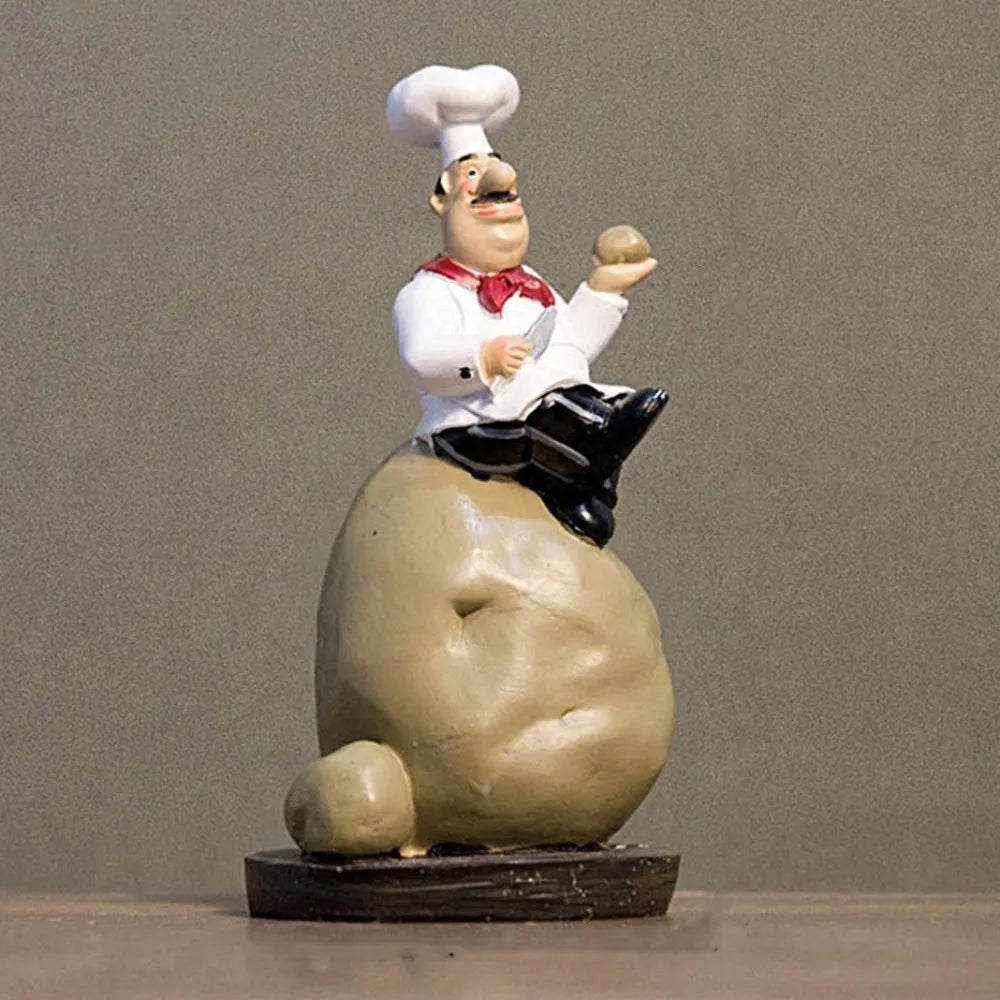 statue cuisinier uniforme chapeau tablier décoration pâtisserie humoristique blanc rouge gris opacité