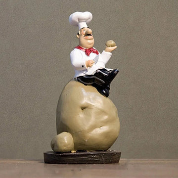 statue cuisinier uniforme chapeau tablier décoration pâtisserie humoristique blanc rouge gris opacité
