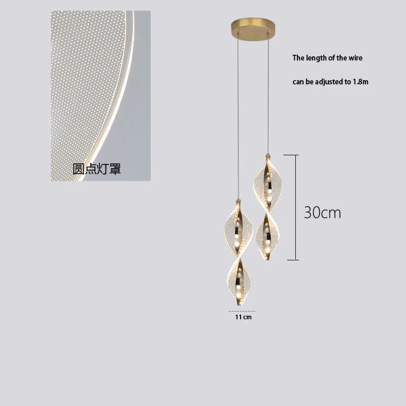 Suspension lumineuse moderne acrylique blanc doré spirale salon chambre étude