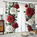rideau moderne roses rouges blanches feuilles vertes translucides chambre coucher