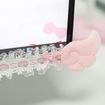 cache écran dentelle blanc rose noir rubans coeurs fruits strass clips