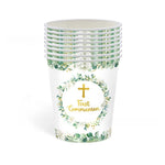 assiettes jetables thème eucharistique croix dorée fleurs mariage baptême anniversaire fêtes enfants
