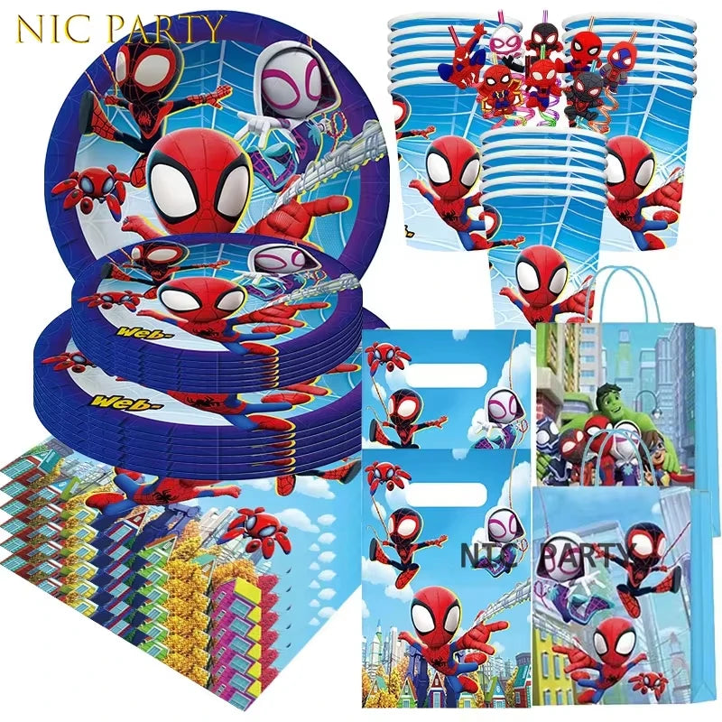 ensemble décoration anniversaire enfant spider man assiettes gobelets ballons guirlande figurines serviettes décorations