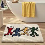 tapis bain moderne figures humaines coeurs motifs pas blanc rouge bleu jaune vert rose