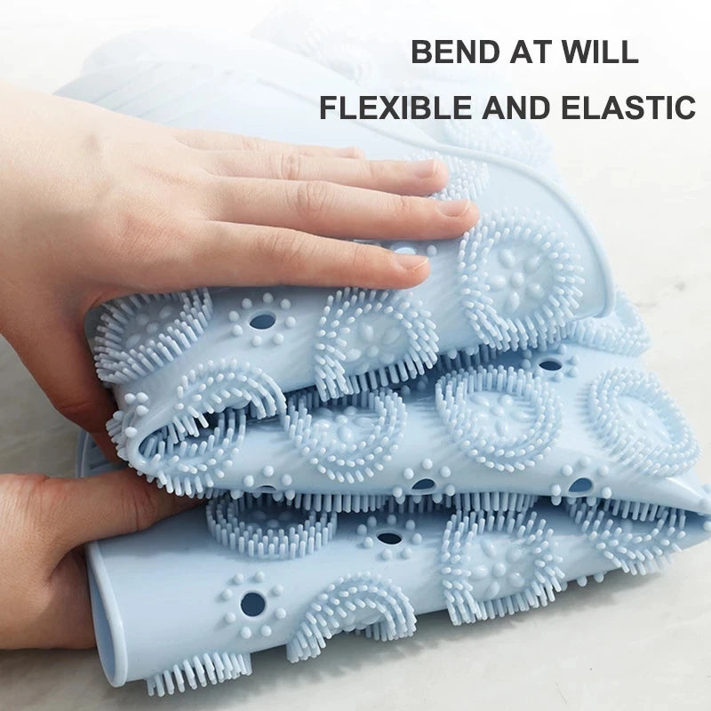 tapis bain circulaire texturé motifs floraux bleu rose moderne adhésif salle bain douceur antidérapant