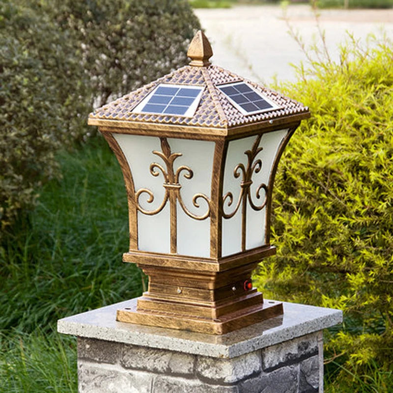 lampe solaire décorative classique dorée ornements floraux télécommande ip65 éclairage extérieur jardin aluminium