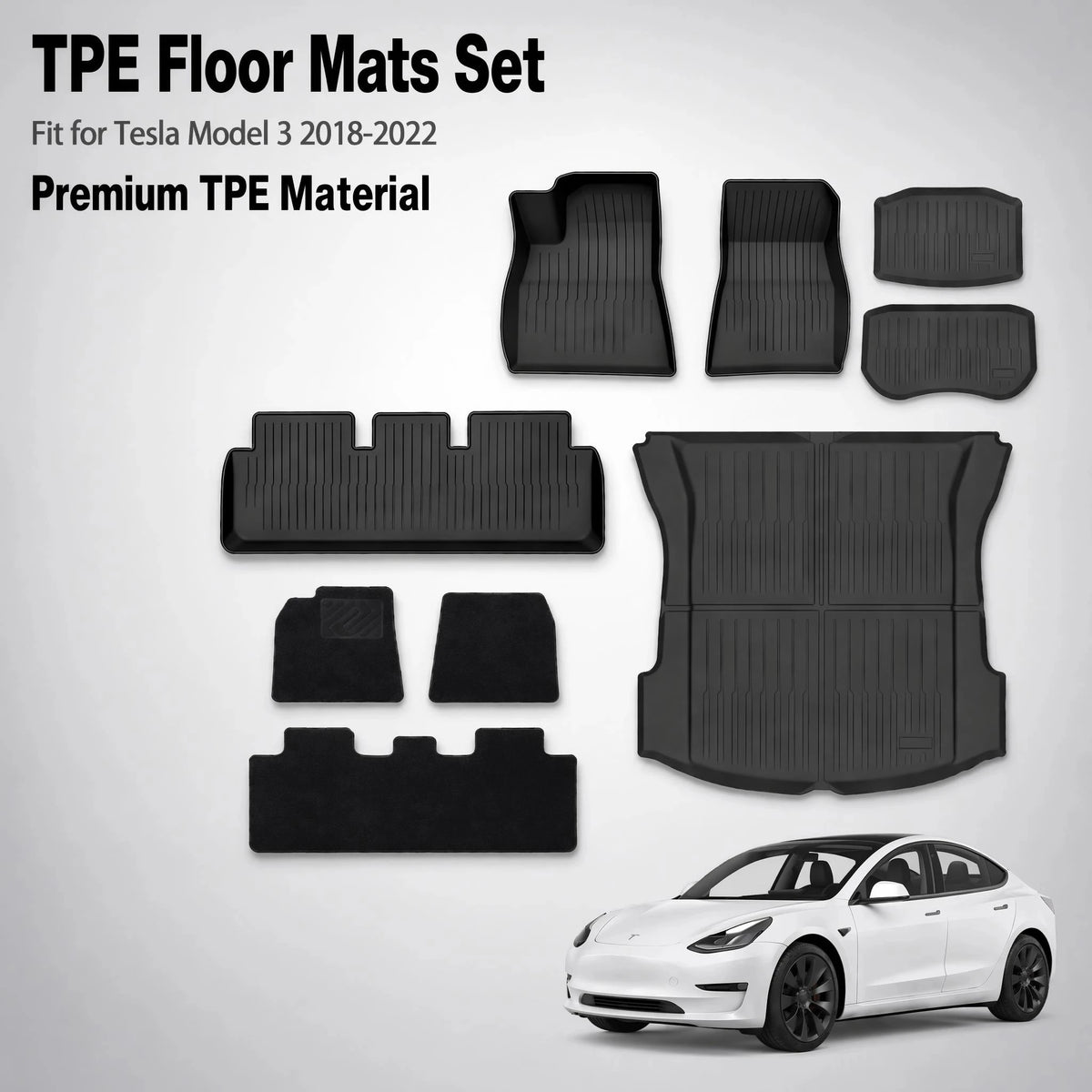 tapis sol voiture tesla model noir rayures horizontales anti dérapant velcro moderne tout terrain