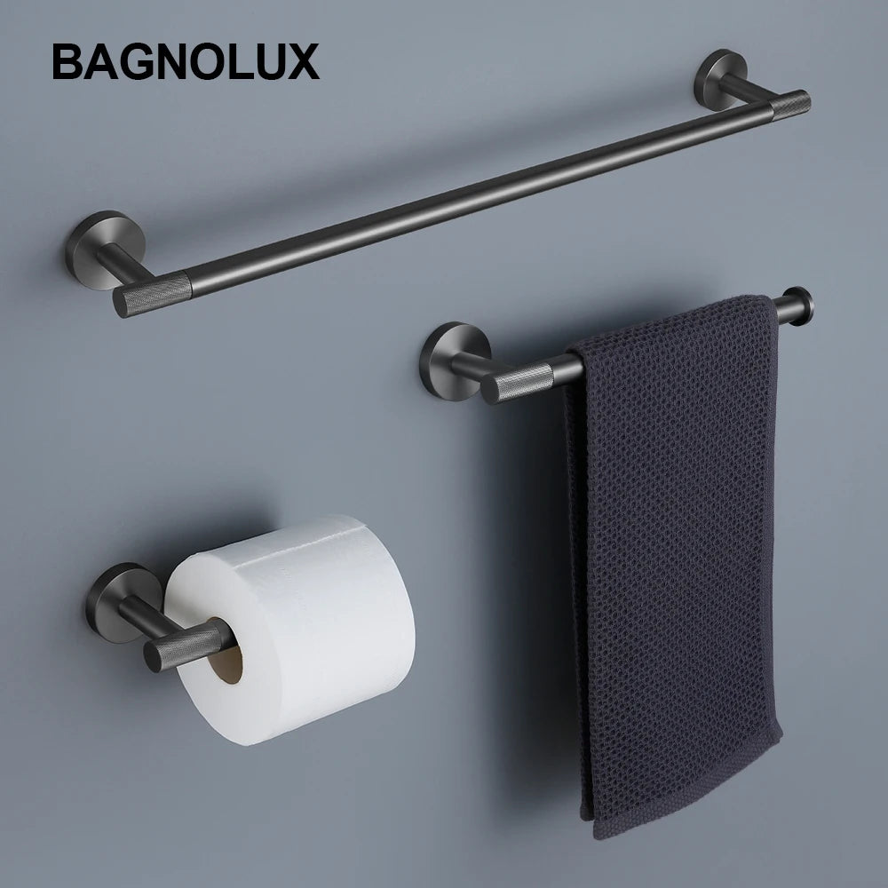 accessoires salle bains noir mat porte serviette porte rouleau papier toilette porte savon moderne