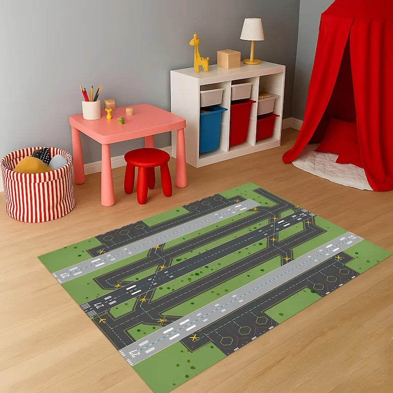 tapis géométrique moderne multi usages vert noir blanc chambre salon extérieur anti dérapant polyester