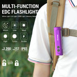 lampe torche multifonction violet noir 1200 lumens ip65 étanche deux boutons clip moderne rechargeable