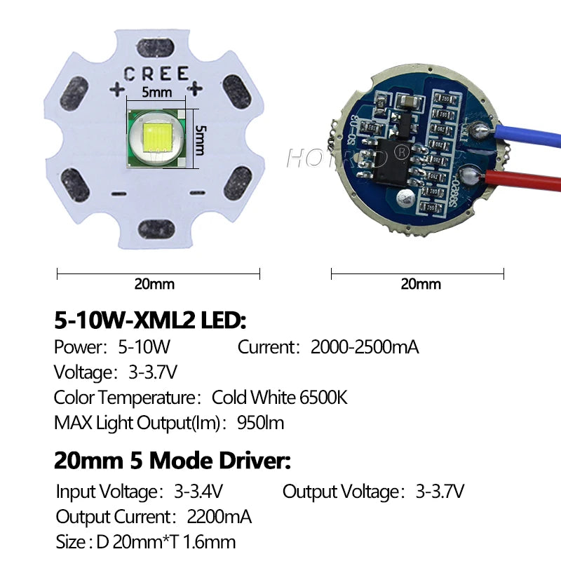 diodes led 20mm bleu clair jaune noir doré conducteurs pcb projecteur lampe torche phare