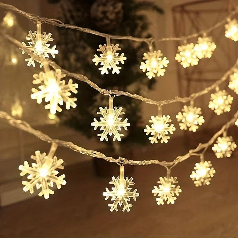 guirlande lumineuse flocons neige bleu blanc multicolore hivernale festive decorative chambre salon festivités