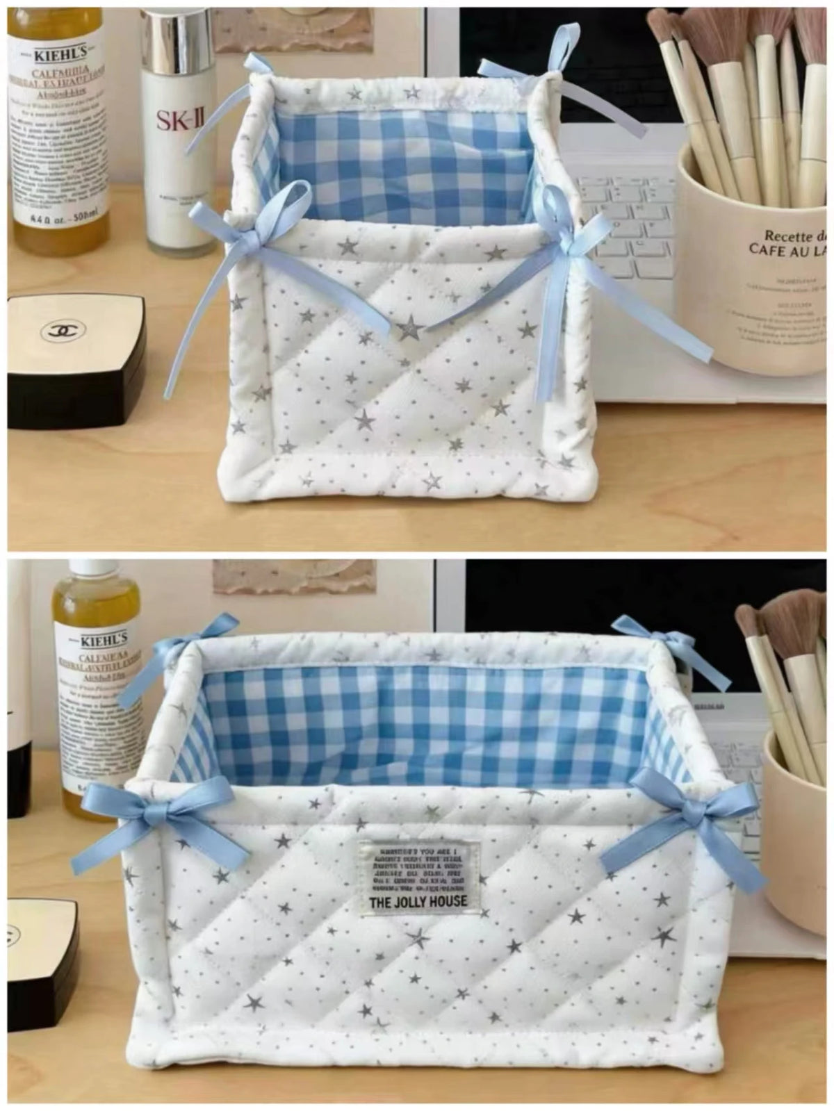 panier rangement tissu vichy animal fleuri blanc rose violet doux texturé