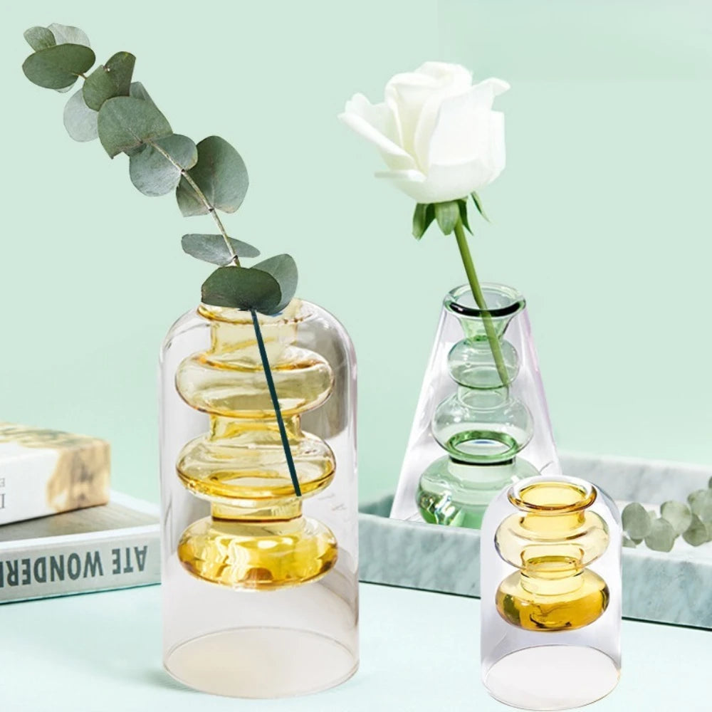 vases décoratifs modernes verre transparent couleur rose violet vert jaune bleu formes organiques arrondies