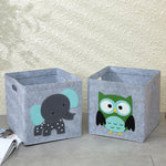boîte rangement tissu felt pliable animaux motif gris clair enfant jouets vêtements poignées