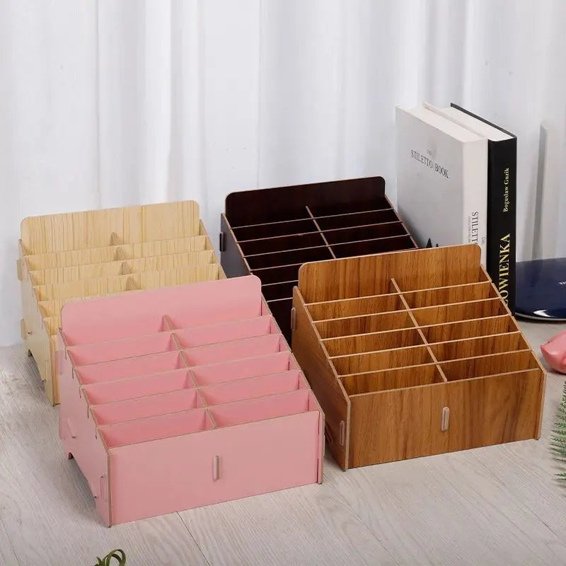 boîte rangement bois naturelle moderne grilles divisées bijoux accessoires rose marron minimaliste