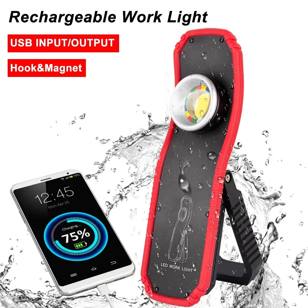 lampe poche led rechargeable usb crochet suspension aimant noir rouge camping travail