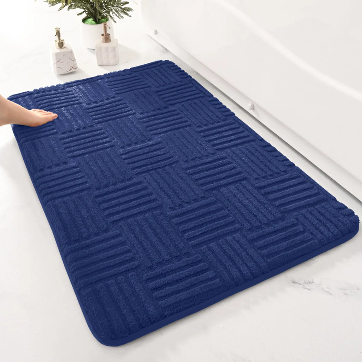 tapis bain gris rayures horizontales polyester moderne antidérapant salle bain douche 40x60cm 50x80cm