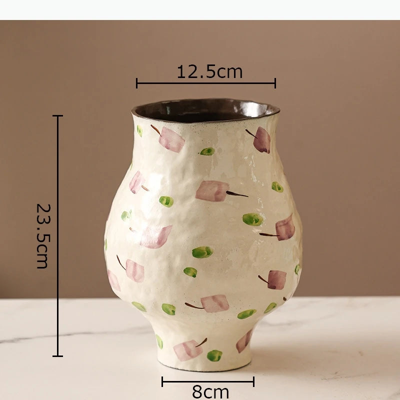 vase moderne peinture abstraite blanc bleu vert jaune artisanal fleur table decoration piece