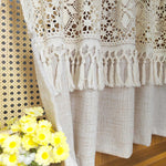rideau bohème vintage vert clair beige dentelle franges polyester simple