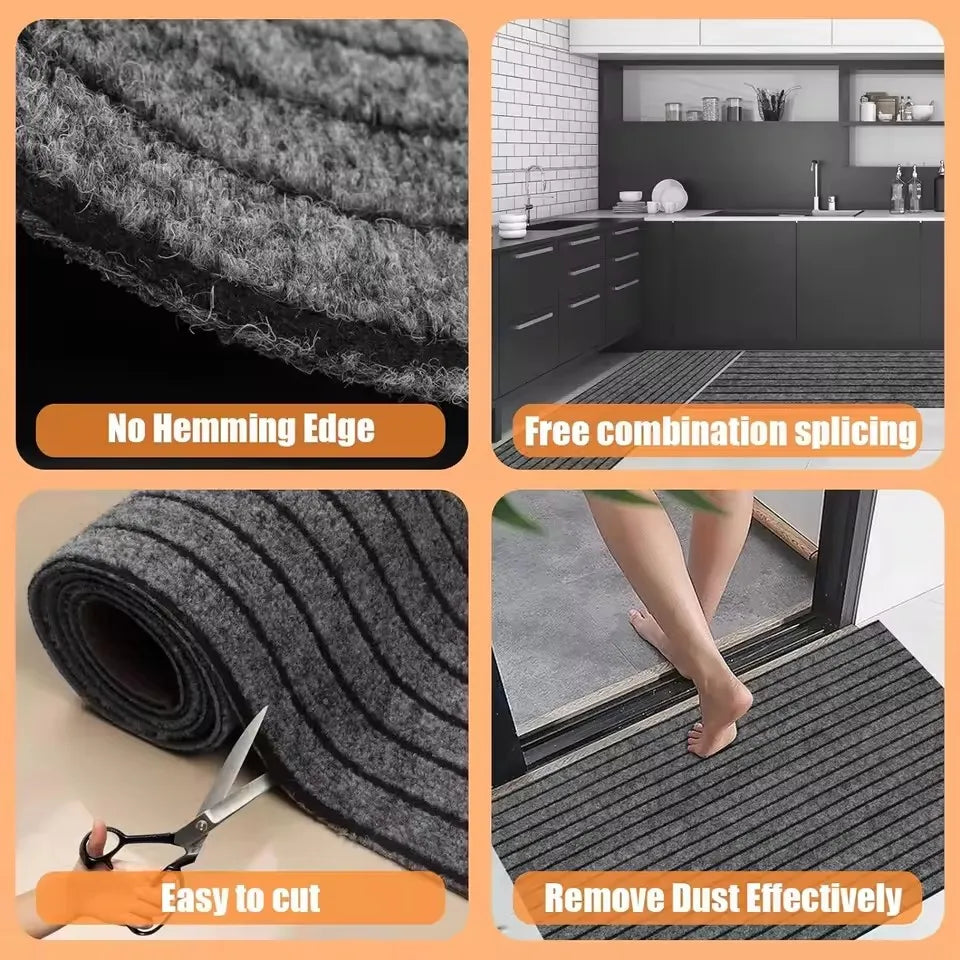 tapis anti dérapant moderne gris foncé rayures horizontales imperméable extérieur buanderie porte sol
