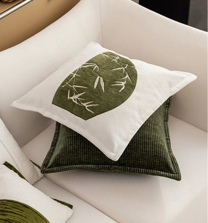 coussins brodés bambou blanc vert olive nordique contemporain décoration maison voiture