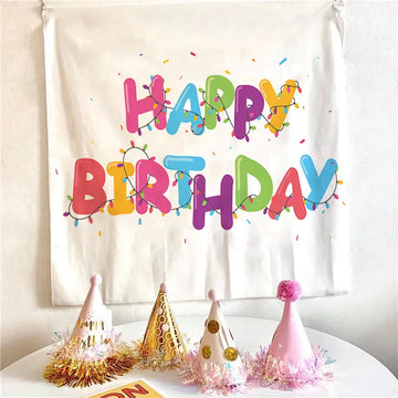 serviettes table papier décoratives anniversaire motif happy birthday fleurs ballons confettis multicolore blanc