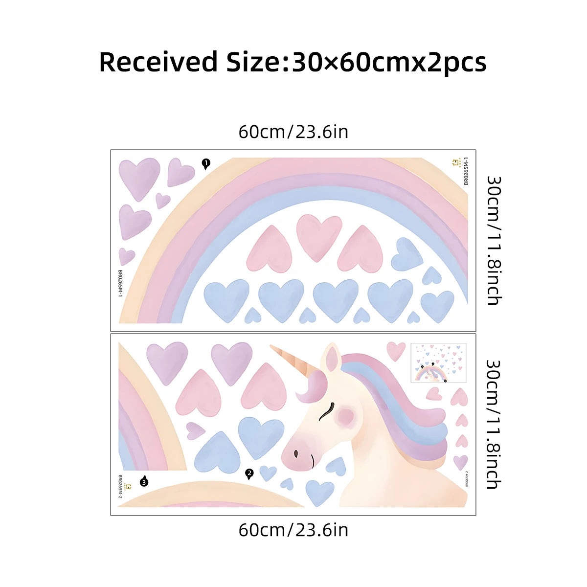 Stickers muraux licorne arc ciel cœur enfants chambre fille décoration pièce jouet vivante illustration