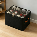 boîte rangement chaussures noire tissu non tissé moderne poignées orange 12 compartiments pliable