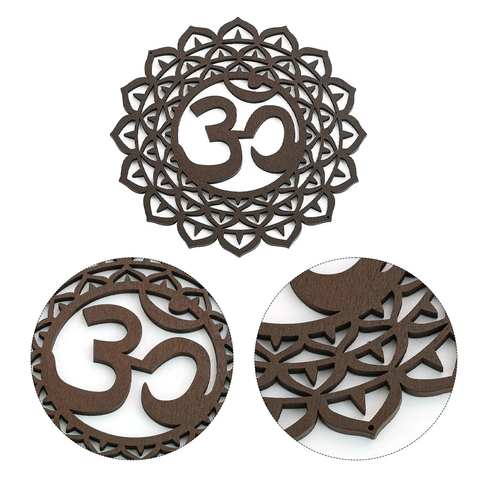 plaque murale bois motif géométrique marron artisanal moderne décoration chambre maison yoga spiritualité