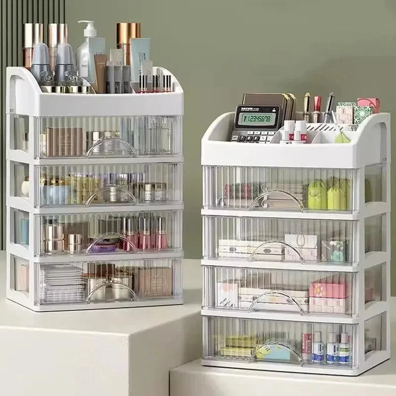 boîte rangement tiroirs transparente blanc moderne organisateur cosmétique multifonctionnelle double