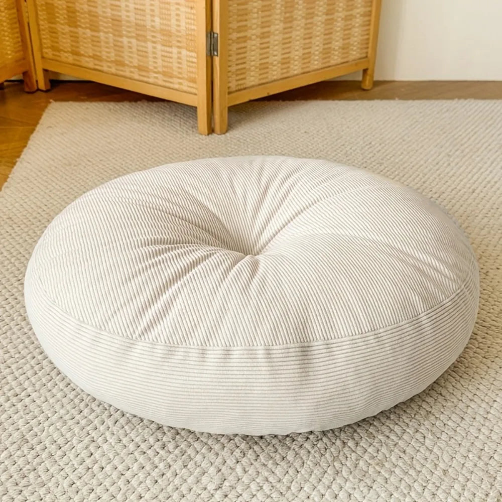 coussin rond beige rayures horizontales moderne doux confortable lit siège ornement